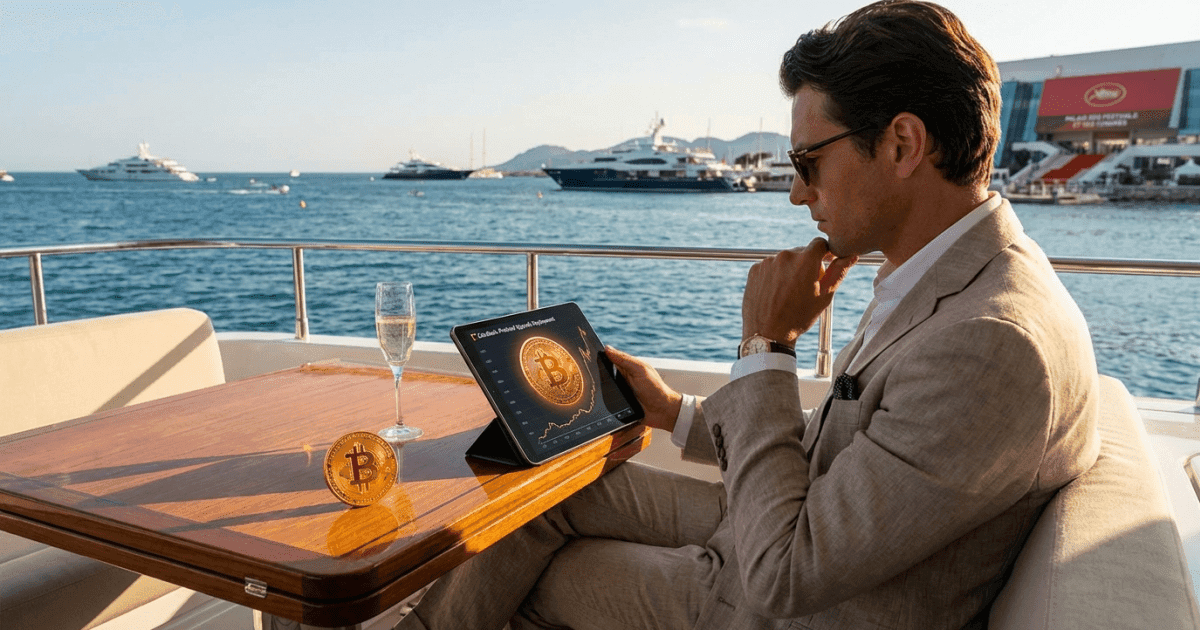 Ilustração editorial sobre bitcoin: Bitcoin: Elite Global Adota Criptomoeda para Novo Uso de Luxo