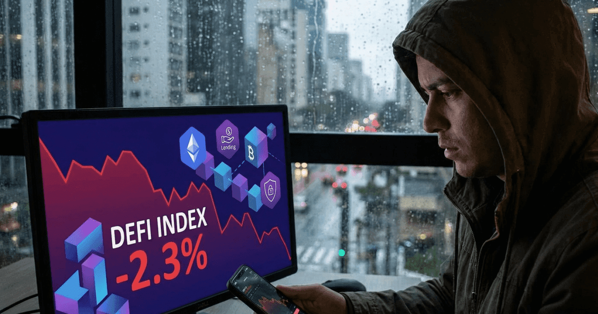 Ilustração editorial sobre altcoins: DeFi: Criptoativos Recuam 2,3% em Índice Chave do Setor