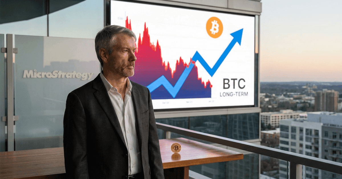 Ilustração editorial sobre bitcoin: Bitcoin: Saylor Desafia Volatilidade com Visão de Longo Prazo