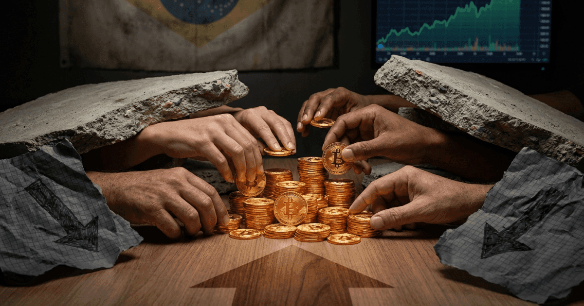 Ilustração editorial sobre bitcoin: Bitcoin: Acúmulo Pós-Queda Sinaliza Virada no Mercado Cripto