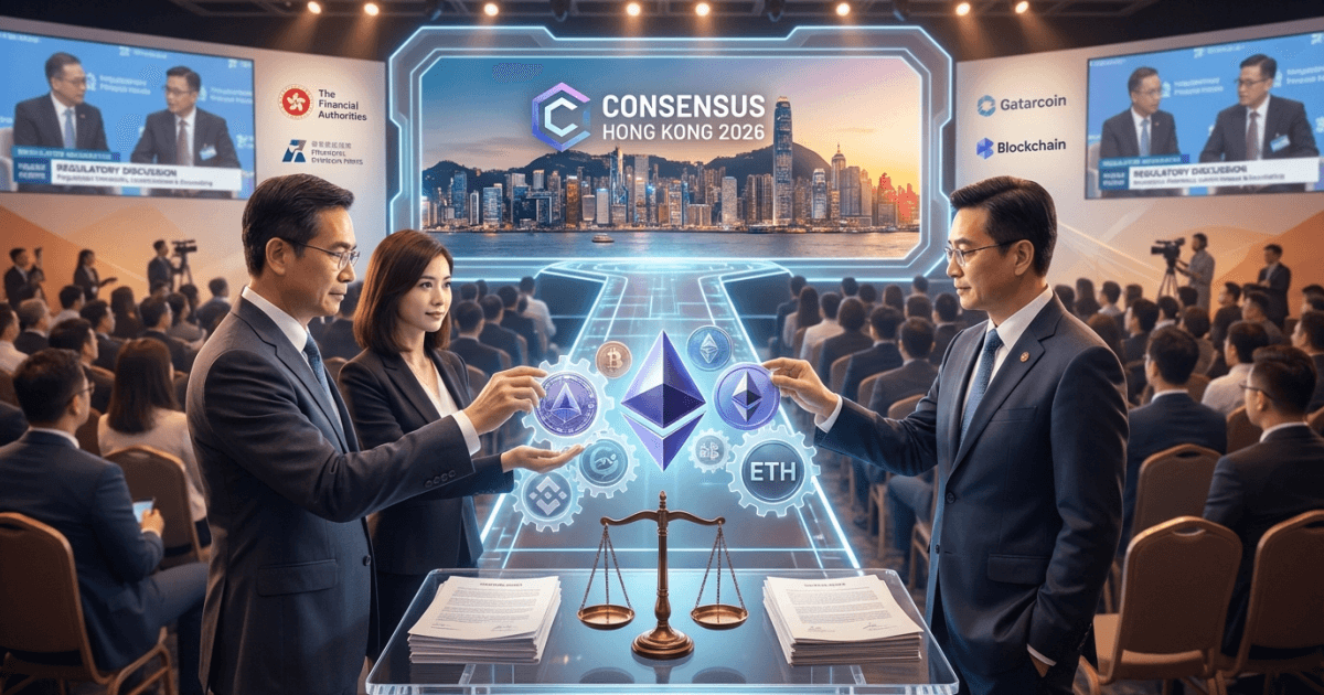 Ilustração editorial sobre altcoins: Altcoins: Regulação Molda Futuro no Consensus HK 2026