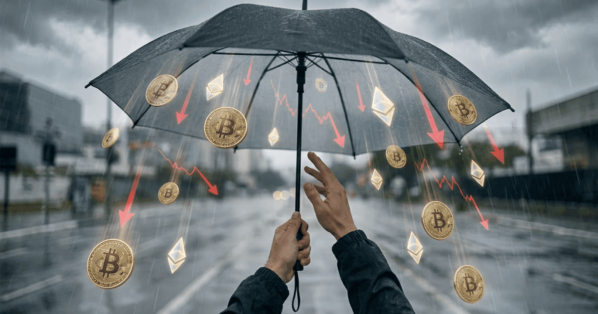 Ilustração editorial sobre bitcoin: Bitcoin e Criptos Recuam: Traders Buscam Proteção Contra Quedas