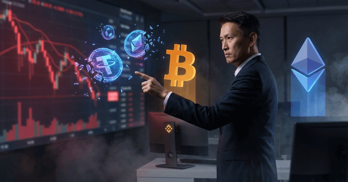 Ilustração editorial sobre altcoins: Altcoins em crise: CEO da Binance detalha impacto "nível 10
