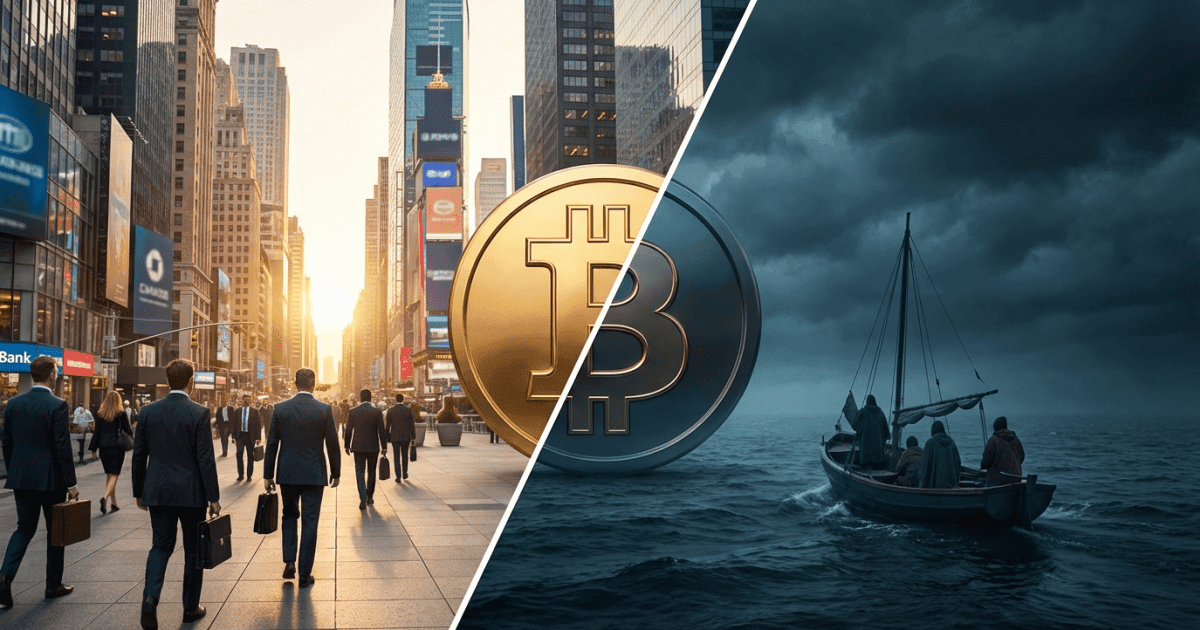 Ilustração editorial sobre bitcoin: Bitcoin: Otimismo de Wall Street Cresce, Traders Offshore Recuam