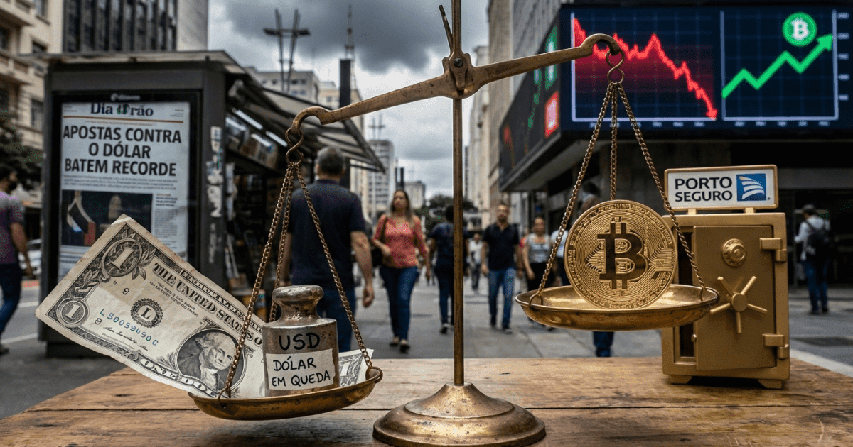 Ilustração editorial sobre bitcoin: Bitcoin: Dólar Bearish em Nível Recorde Alerta Criptomoedas