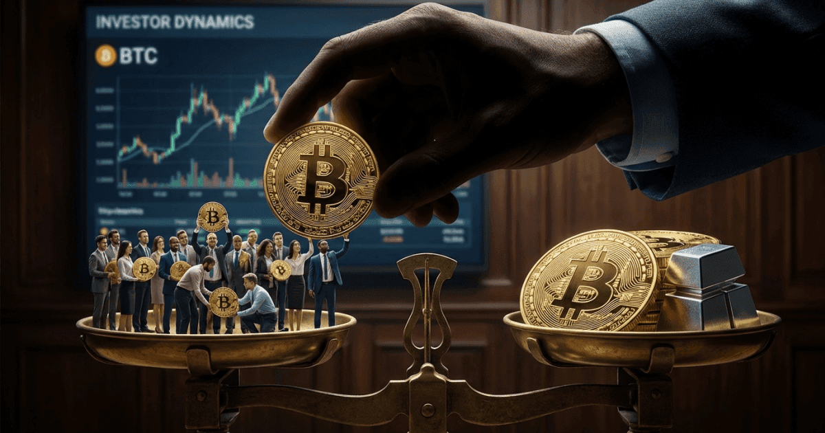 Ilustração editorial sobre bitcoin: Bitcoin: Acúmulo de Pequenos Revela Dependência de Grandes