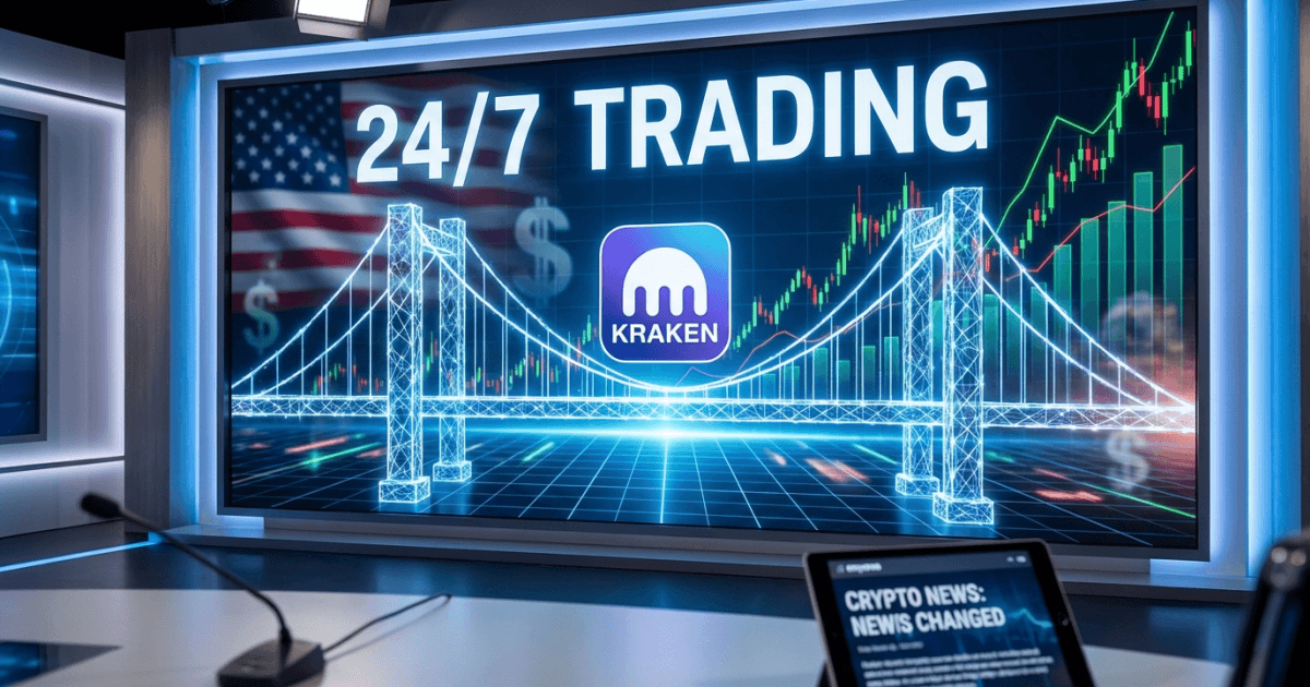 Ilustração editorial sobre altcoins: Altcoin Mercado: Kraken Lança Futuros Perpétuos de Ações Tokenizadas