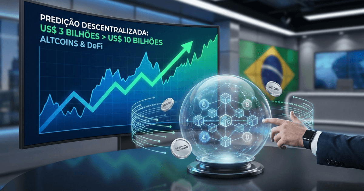 Ilustração editorial sobre altcoins: Mercados de Previsão: Altcoin Impulsiona Expansão para US$ 10 Bi