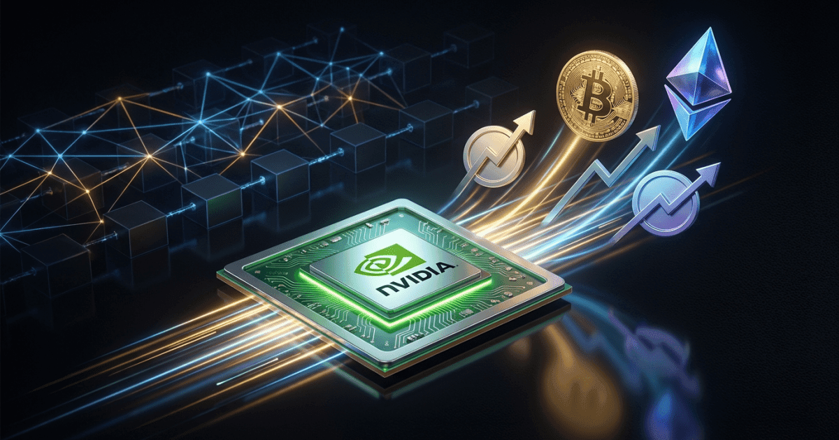 Ilustração editorial sobre altcoins: Altcoins de IA Disparam com Resultados Robustos da Nvidia