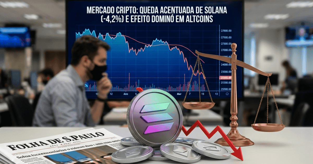 Ilustração editorial sobre altcoins: Solana (SOL) Puxa Altcoins para Baixo com Queda de 4,2%