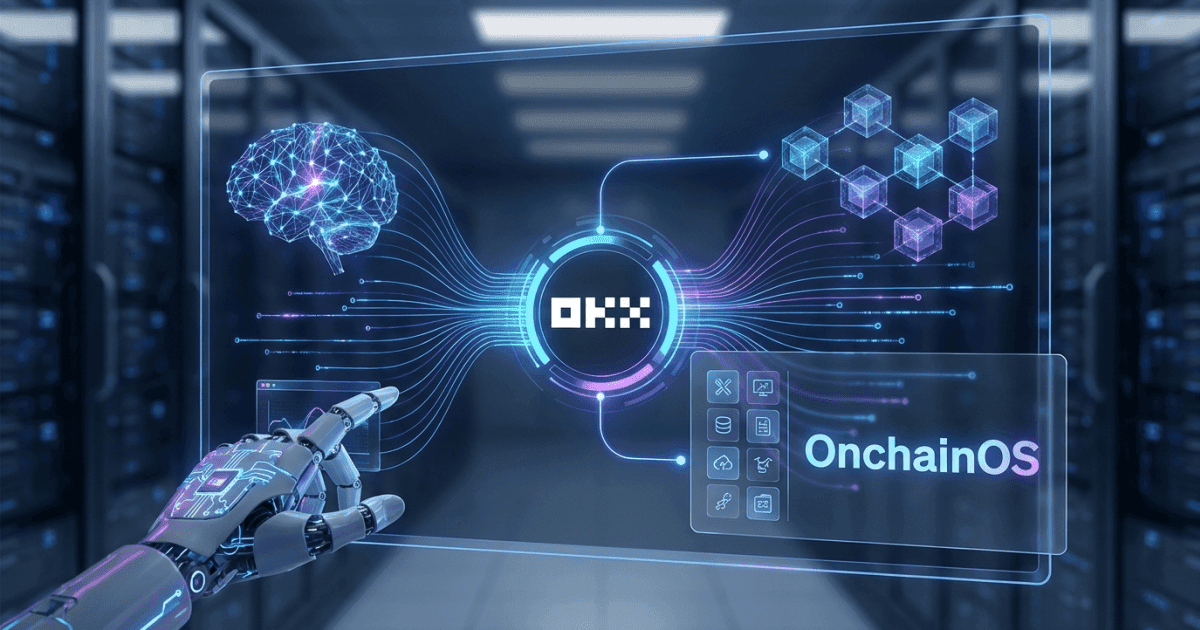 Ilustração editorial sobre altcoins: Altcoin e IA: OKX Lança OnchainOS para Blockchain Inteligente