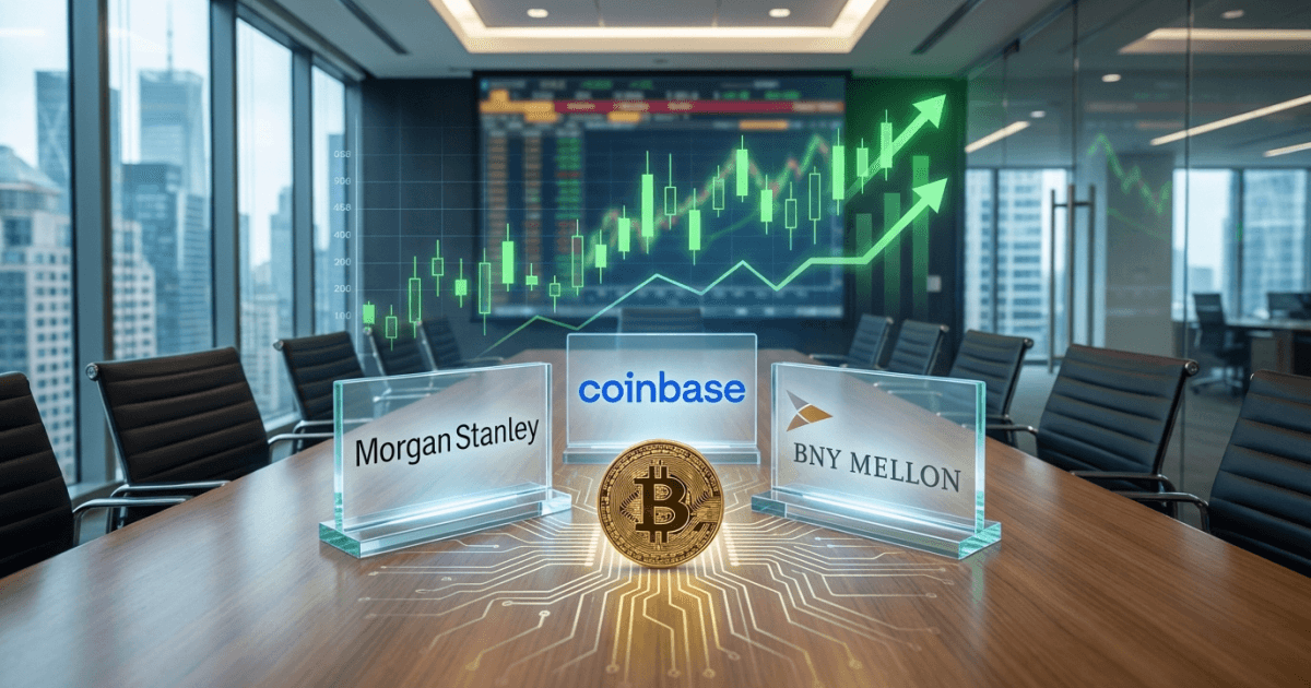 Ilustração editorial sobre regulação: Bitcoin ETF: Morgan Stanley Seleciona Coinbase e BNY Mellon