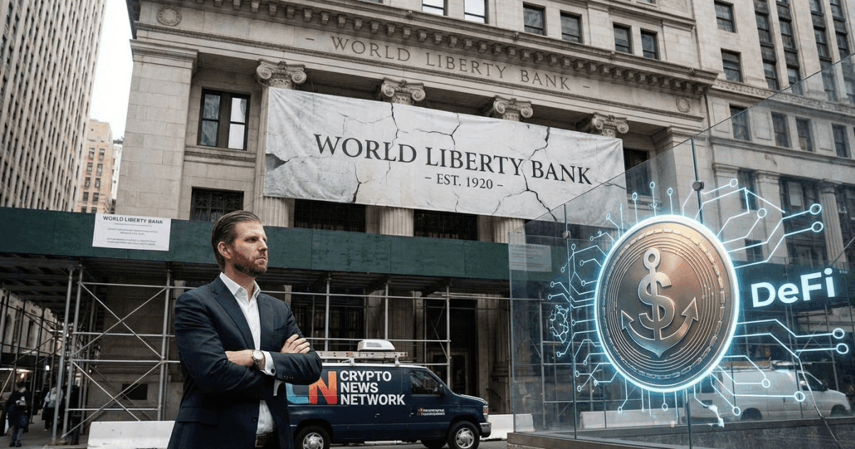 Ilustração editorial sobre defi: DeFi: Eric Trump Acusa Bancos de Serem "Anti-Americanos