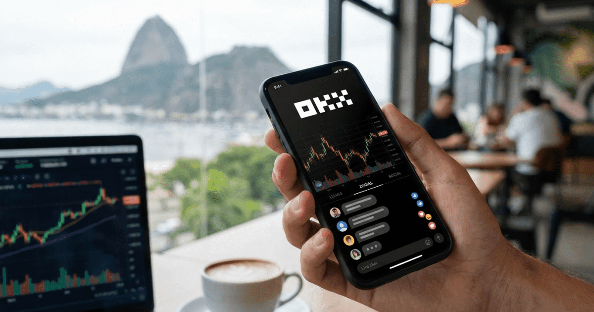 Ilustração editorial sobre altcoins: OKX Lança Rede Social em App: Novo Hub para Altcoin