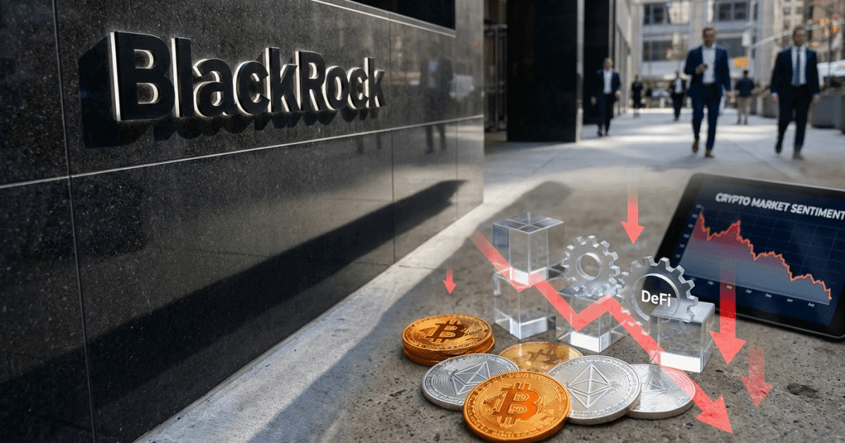 Ilustração editorial sobre defi: BlackRock: Fundo de Crédito Desafia DeFi e o Mercado Cripto