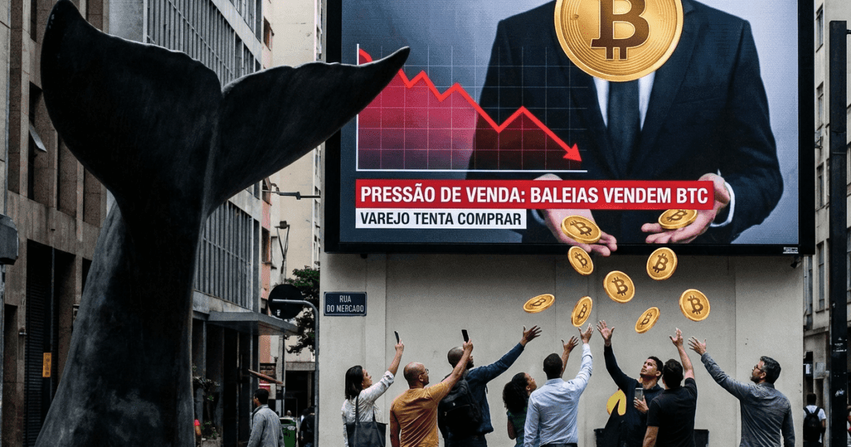 Ilustração editorial sobre bitcoin: Bitcoin: Baleias Vendem Posições e Indicam Pressão de Venda