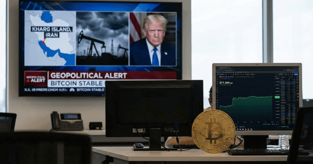 Bitcoin mantém us$ 71k apesar de alerta geopolítico sobre kharg