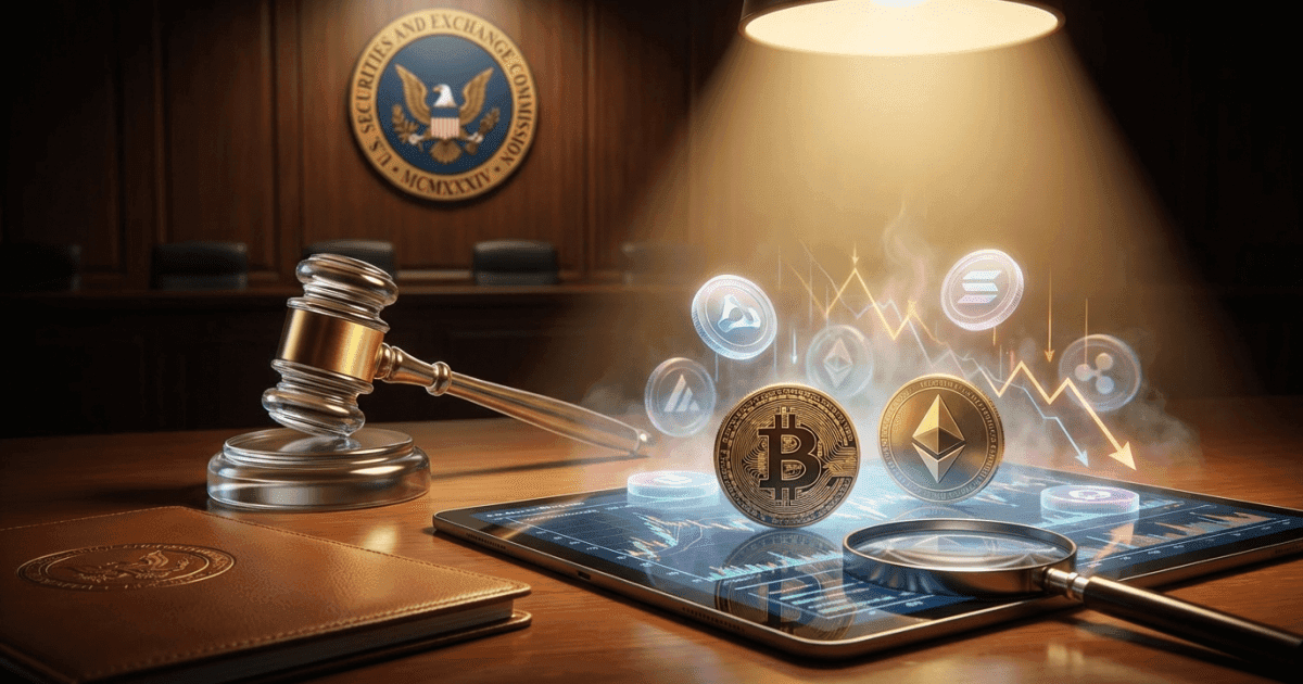 Ilustração editorial sobre regulação: SEC Esclarece Regulação Cripto: Interpretação Move Mercado