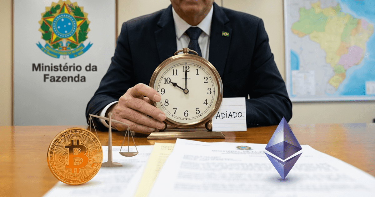 Ilustração editorial sobre ethereum: Regulação Cripto: Ministro Adia Plano de Tributação no Brasil