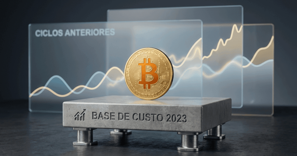Ilustração editorial sobre bitcoin: Bitcoin Encontra Suporte Crucial na Base de Custo de 2023
