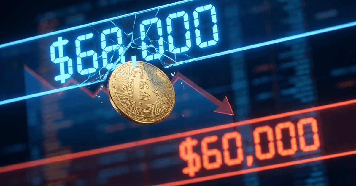 Ilustração editorial sobre bitcoin: Bitcoin Cai Abaixo de US$ 68.000: Potencial de US$ 60.000