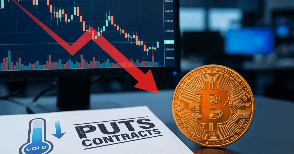 Ilustração editorial sobre bitcoin: Bitcoin: Mercado de Opções Sinaliza Perspectiva de Baixa