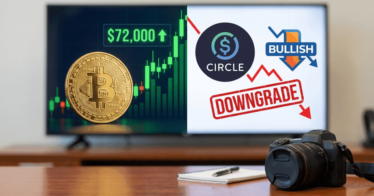 Ilustração editorial sobre bitcoin: Bitcoin Ultrapassa US$ 72.000, Empresas Cripto Sofrem Quedas