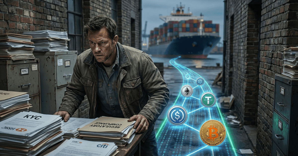 Ilustração editorial sobre regulação: Regulação Cripto: Stablecoins Combatem Desbancarização Global