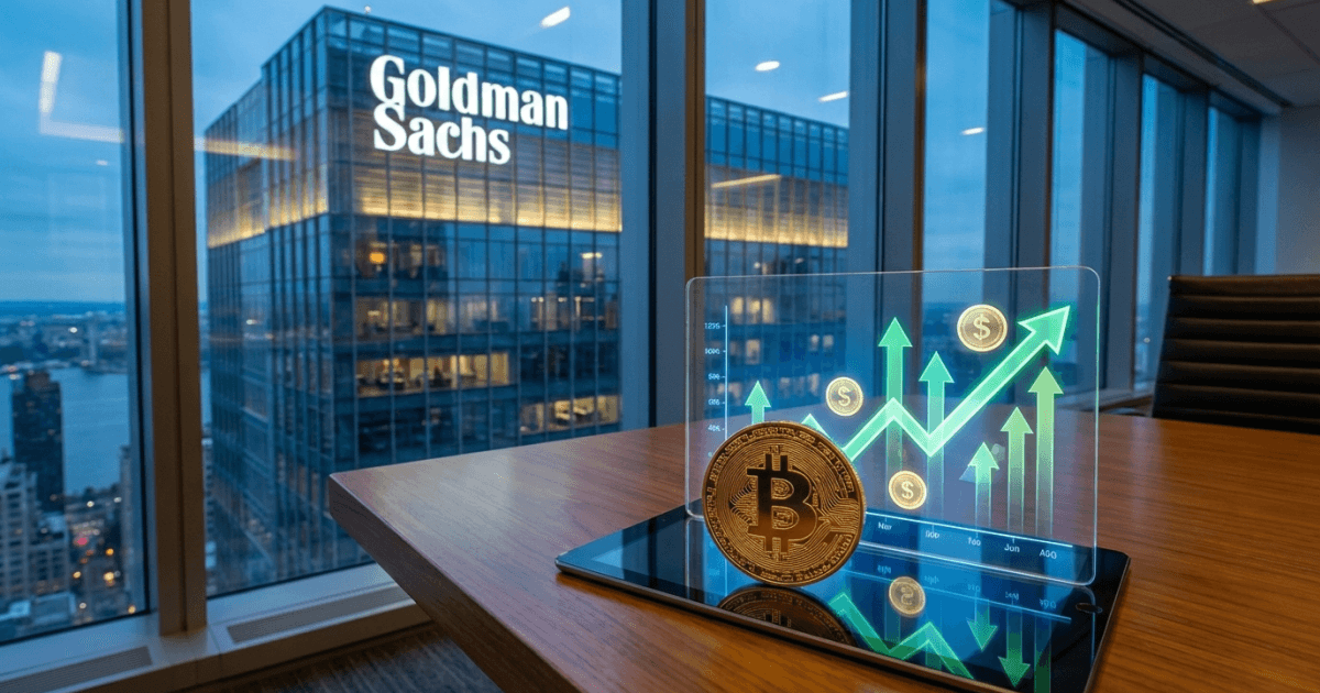 Ilustração editorial sobre bitcoin: Bitcoin: Goldman Sachs Busca ETF de Renda, Reforça Adoção