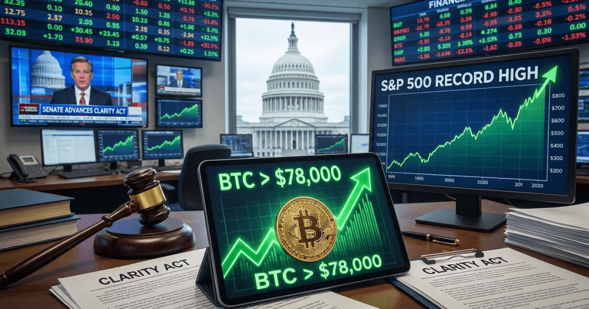 Bitcoin atinge us$ 78.000: Clarity act e s&p 500 impulsionam