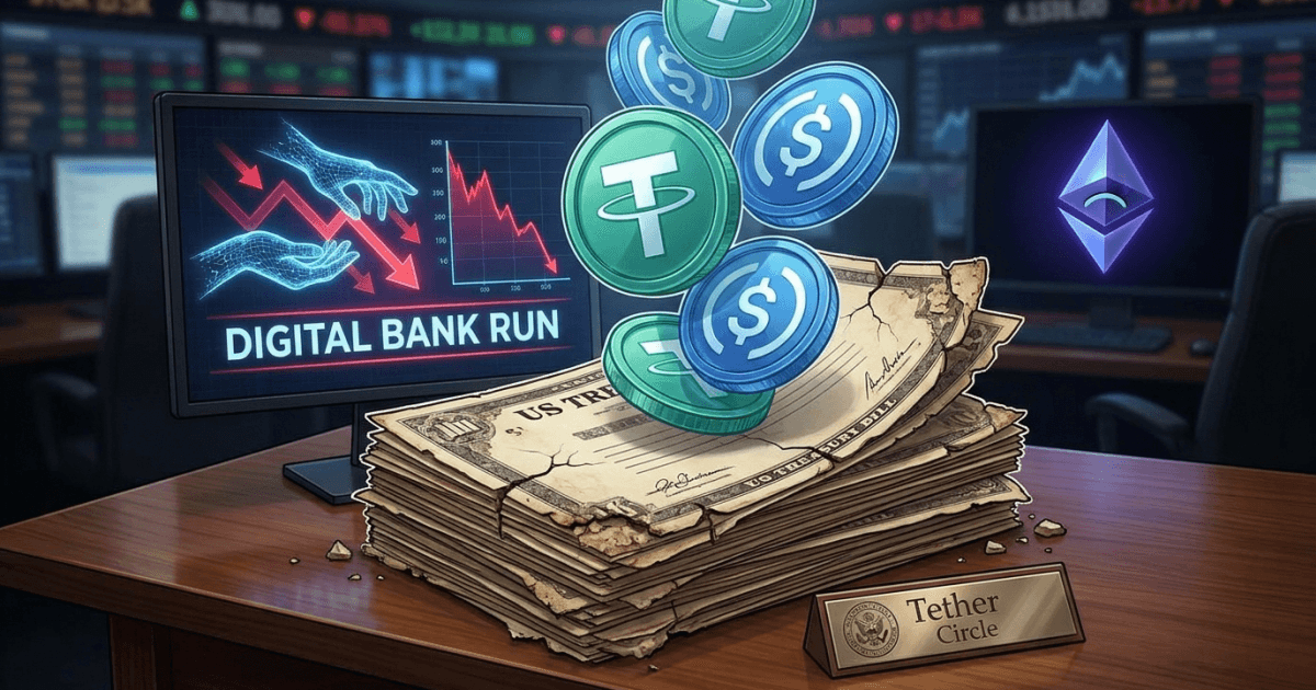 Ilustração editorial sobre defi: Ethereum e Stablecoins: T-bills Não Blindam de Crise, Diz Especialista