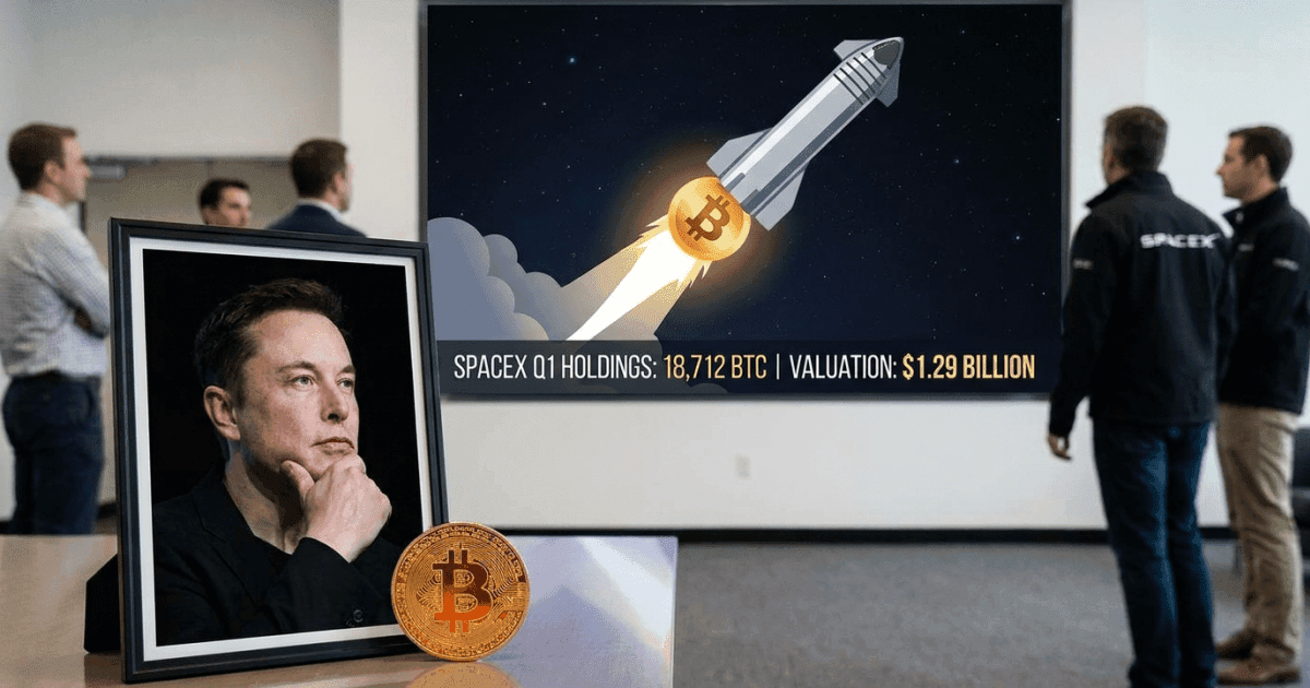 Ilustração editorial sobre bitcoin: SpaceX Revela Posição Milionária em Bitcoin: US$ 1,29 Bilhão