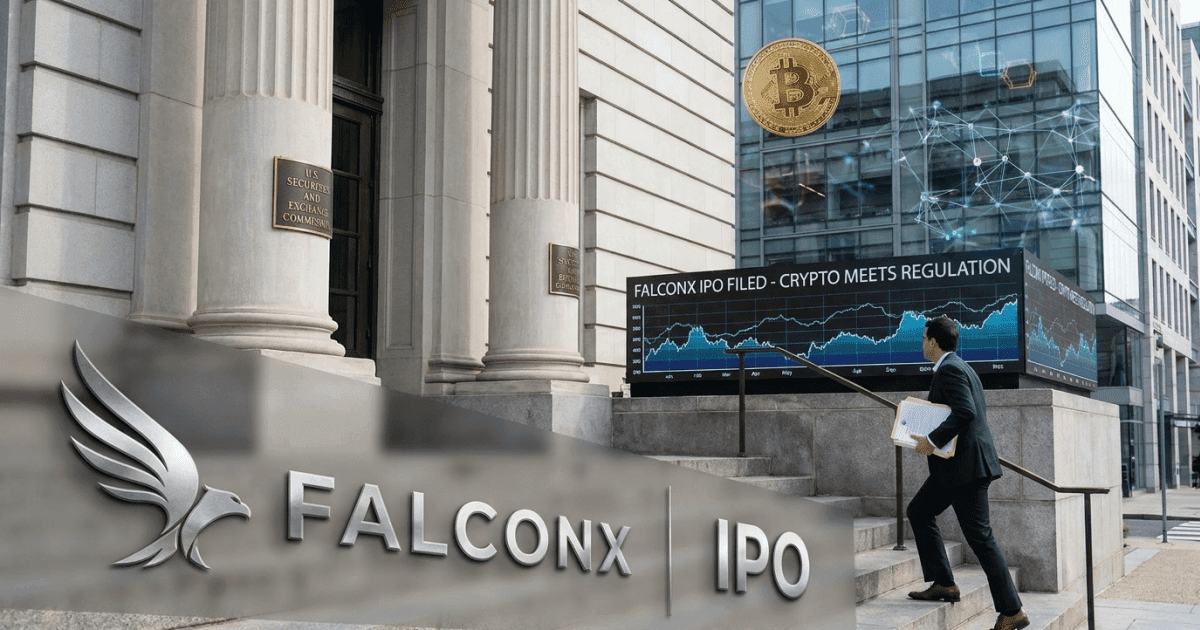 Ilustração editorial sobre regulação: Regulação Cripto Atinge Novo Patamar com IPO da FalconX
