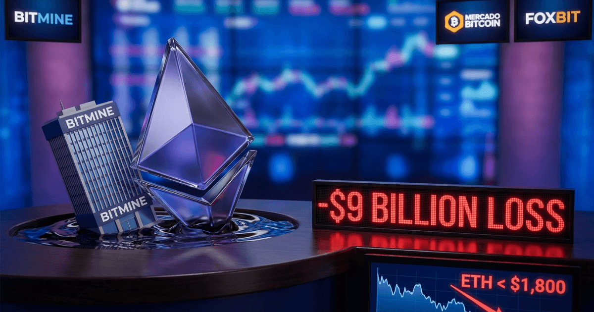 Ilustração editorial sobre ethereum: Bitmine atinge quase us$ 9 bi em perdas com Ethereum