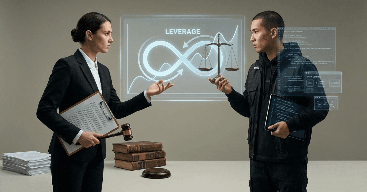Ilustração editorial sobre defi: DeFi: Debate regulatório atinge perpetual swaps e derivativos