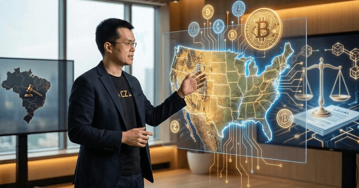 Ilustração editorial sobre altcoins: Altcoins: CZ Revela Visão dos EUA como Capital Global Cripto