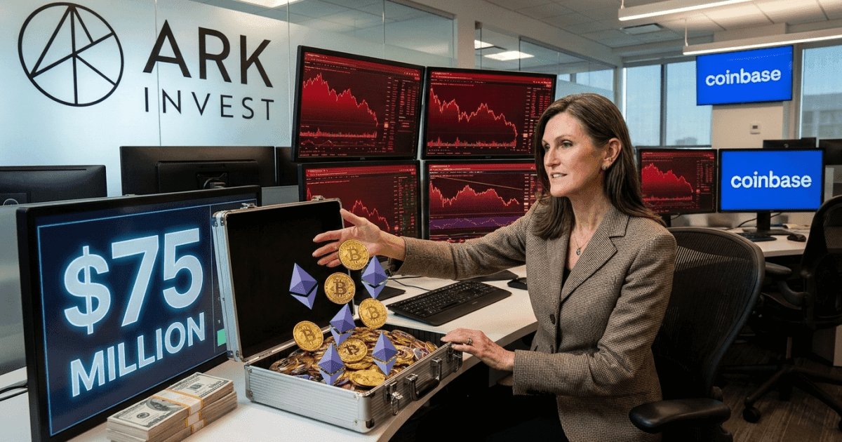 Ilustração editorial sobre altcoins: Altcoins: Ark Invest Adquire US$75M em ações cripto na queda