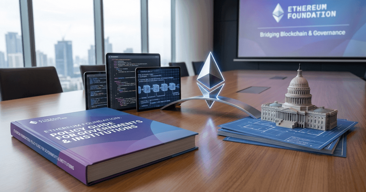 Ilustração editorial sobre ethereum: Ethereum Revela Guia de Políticas para Governos e Instituições