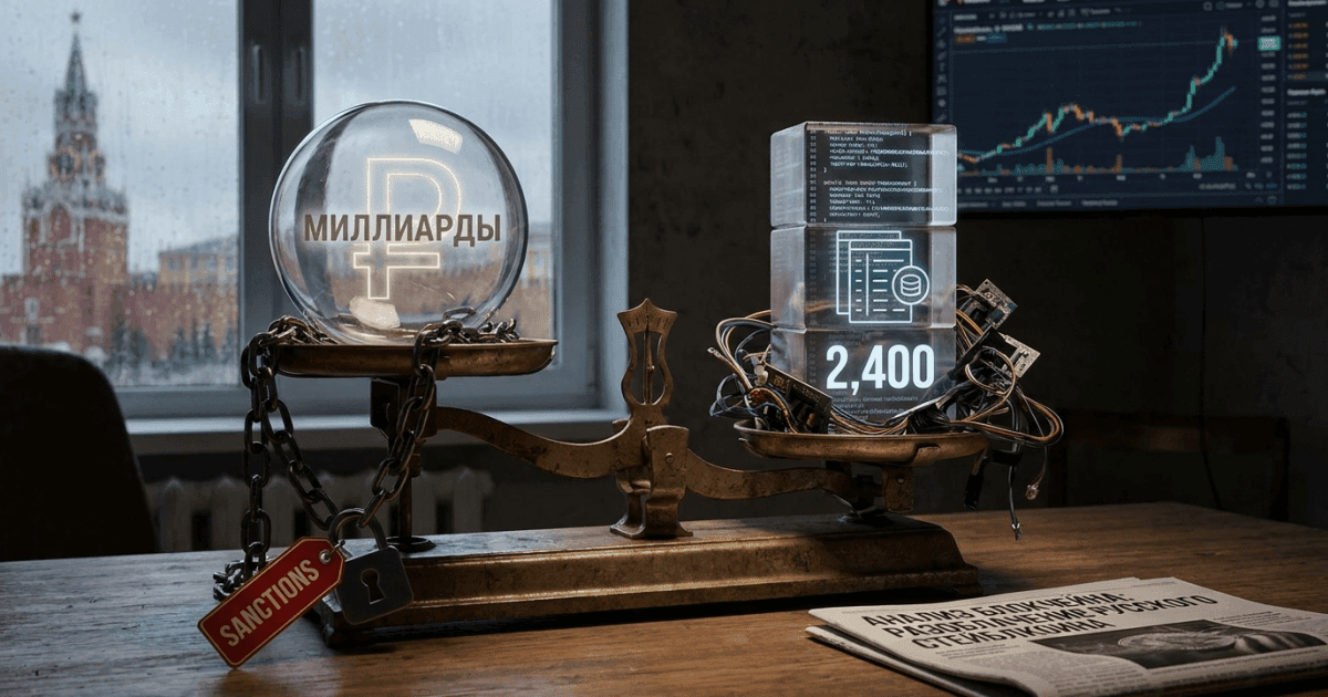 Ilustração editorial sobre defi: DeFi Revela Discrepância em Stablecoin Russa Sob Sanções