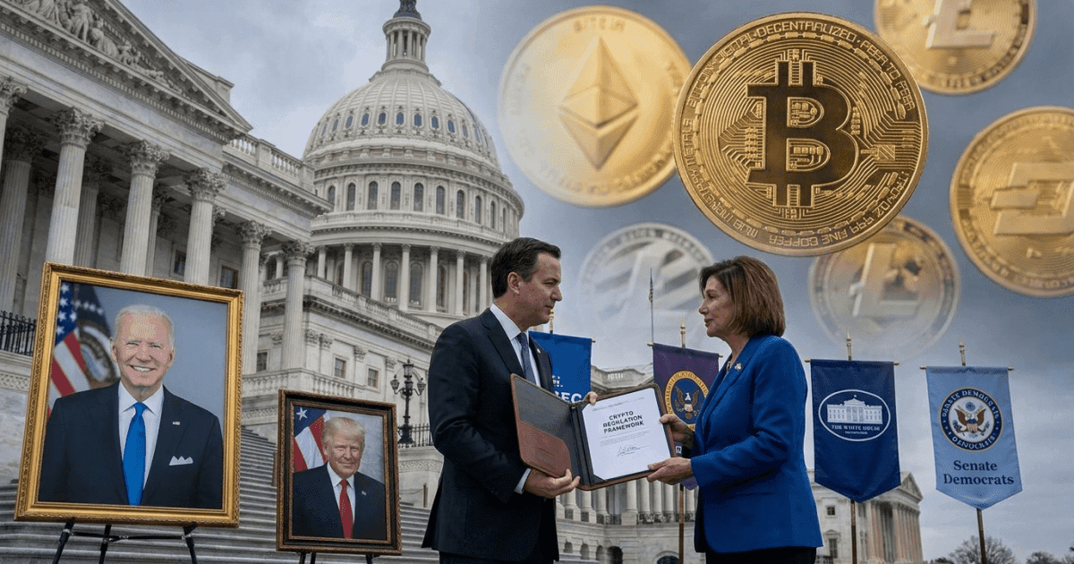 Ilustração editorial sobre altcoins: Regulação Altcoin: Casa Branca Pede Reconhecimento a Democratas