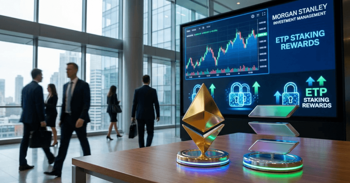 Ilustração editorial sobre ethereum: Morgan Stanley Lança ETPs de Ethereum e Solana, Ampliando Oferta Cripto